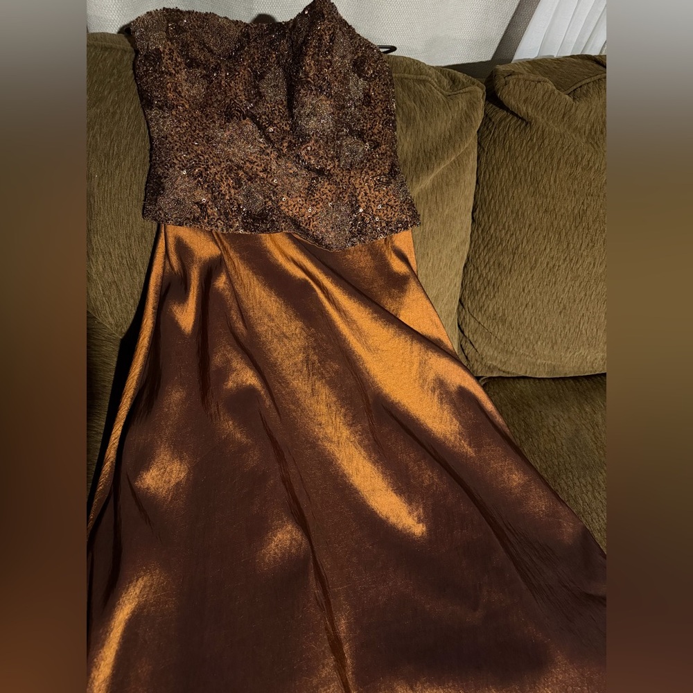 Jovani Beaded Bronze Evening Gown Dress Size 10 - Picture 11 of 14